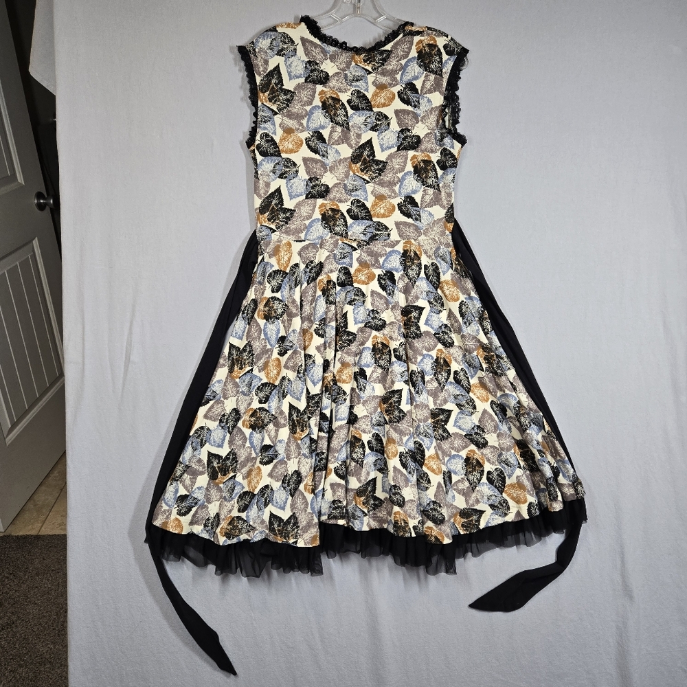 Effie's Heart Women's Fit & Flare Retro Dress Fall Leaf Print Pockets Size L - Picture 4 of 13
